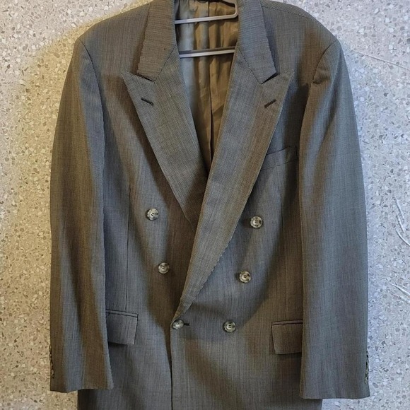 Double Breasted Wool Blazer in Tan/Beige Size 41R